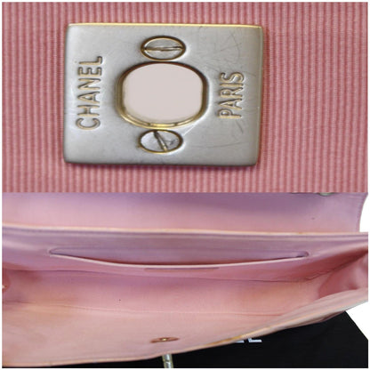 CHANEL Patent Leather Flap Shoulder Bag Peach