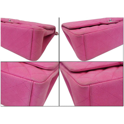 CHANEL Maxi Double Flap Caviar Leather Shoulder Bag Pink