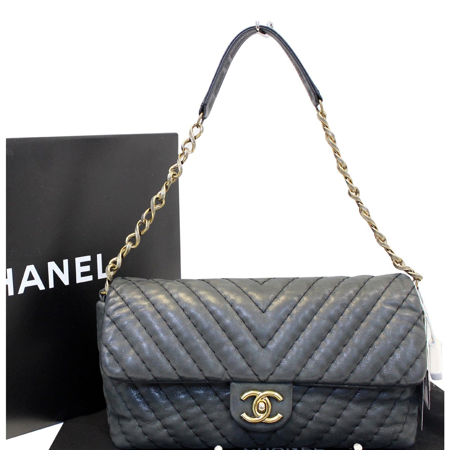 CHANEL Iridescent Calfskin Surpique Chevron Large Classic Flap Bag - Sale