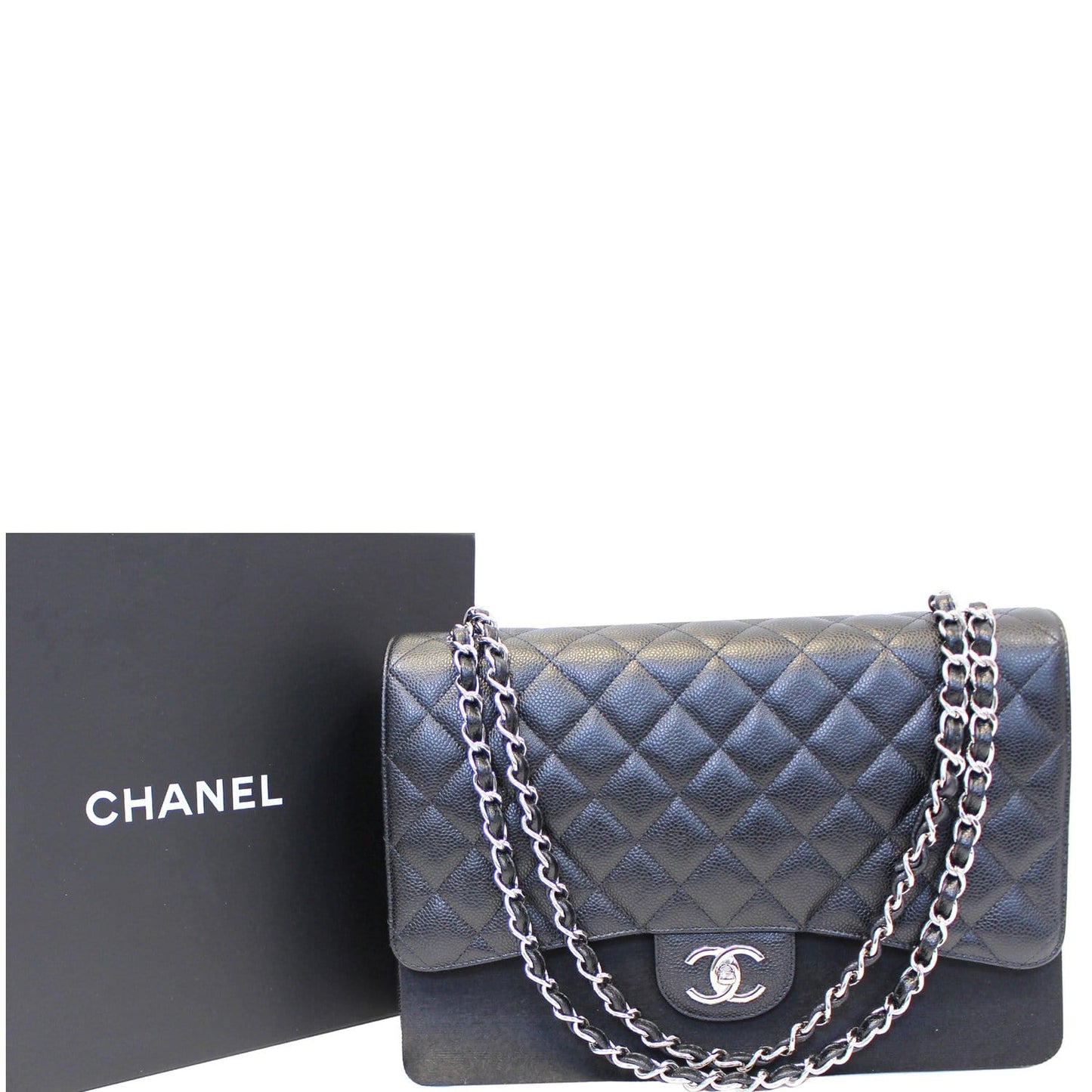 CHANEL Classic Maxi Jumbo Double Flap Caviar Leather Shoulder Bag
