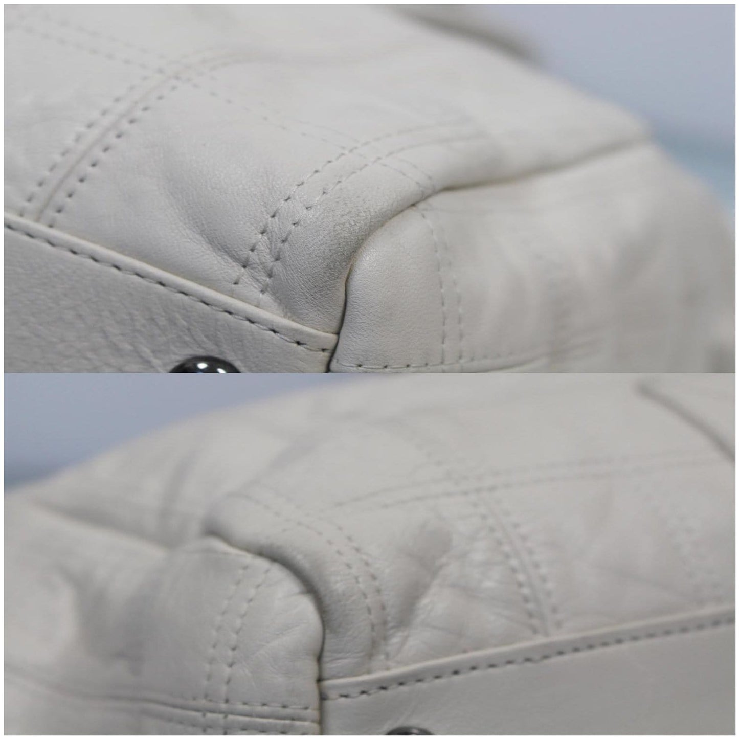CHANEL Square Stitched Lax Lambskin Tote Bag White