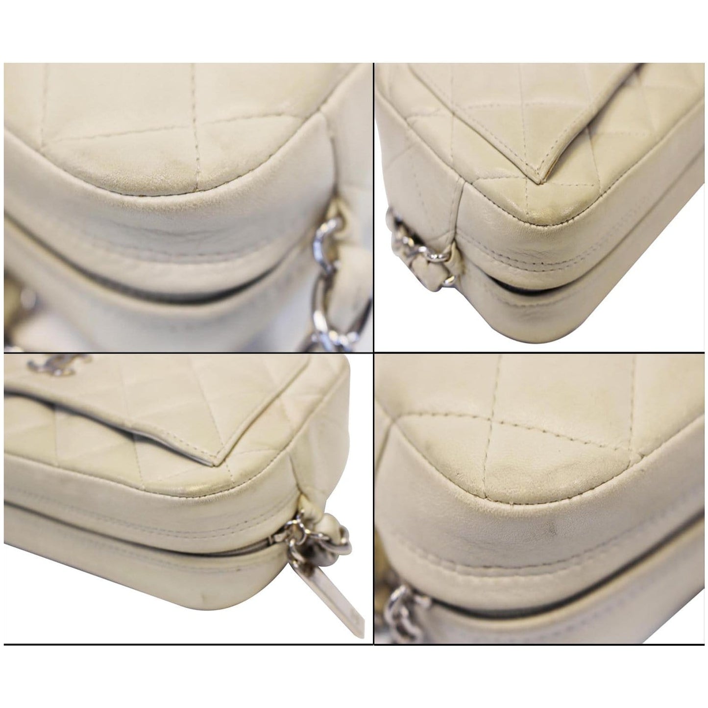 CHANEL Quilted Leather Camera Chain Bag White