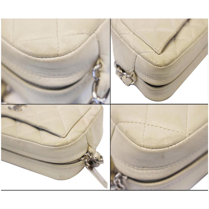 CHANEL Quilted Leather Camera Chain Bag White