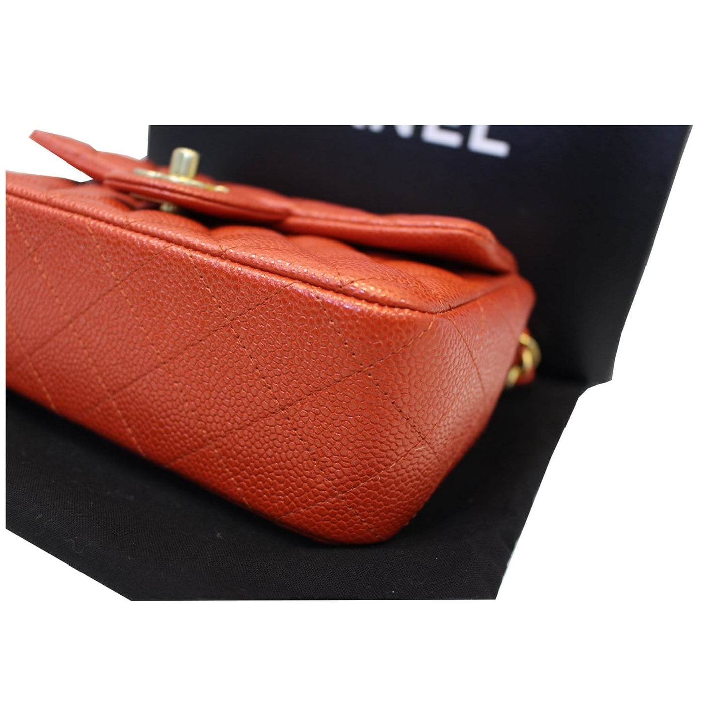 CHANEL Pearl Red Caviar Leather Mini Rectangular Flap Bag
