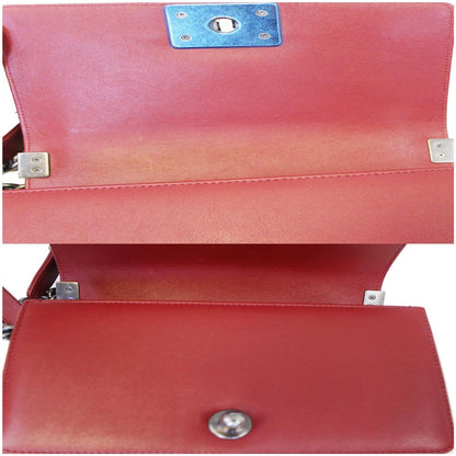 CHANEL Small Chevron Boy Calfskin Leather Flap Bag Burgundy