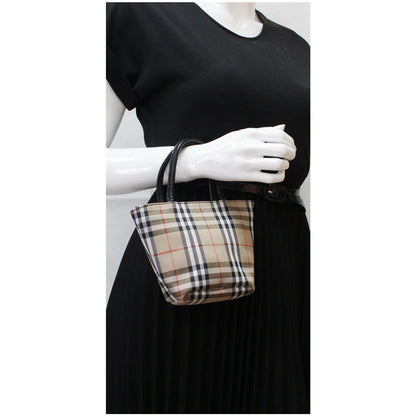 BURBERRY Mini Nova Check Canvas Tote Bag Beige