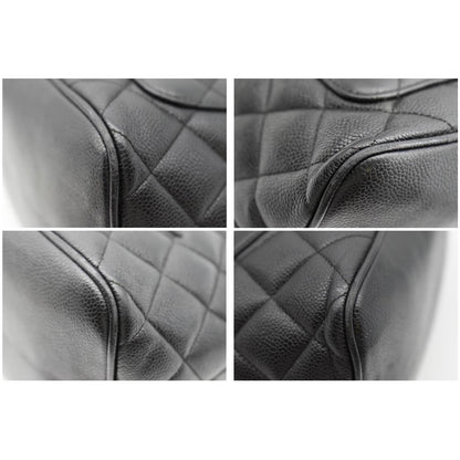CHANEL Medallion Quilted Caviar Leather Tote Bag Black