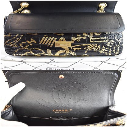 CHANEL Reissue 2.55 Flap Crocodile Embossed Graffiti Shoulder Bag Black