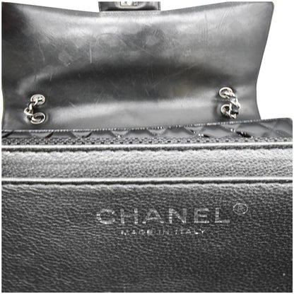 CHANEL Classic Maxi Single Flap Quilted Patent Leather Shoulder Bag Black