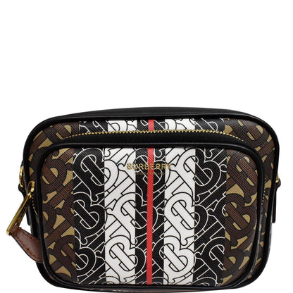 BURBERRY Bridle Stripe Small Monogram E-Canvas Camera Bag Brown