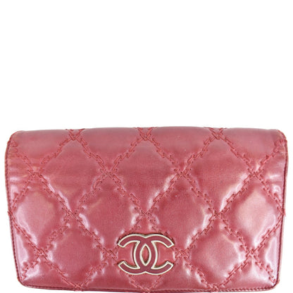 CHANEL CC Wild Stitch Lambskin Leather Wallet Red - Last call