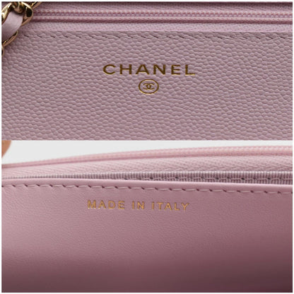 CHANEL CC WOC Caviar Leather Wallet On Chain Shoulder Bag Light Pink