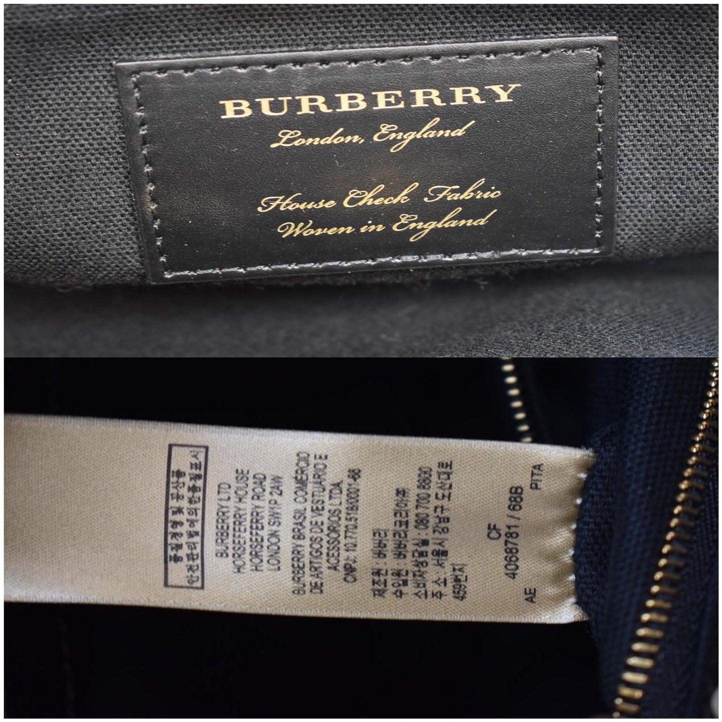 BURBERRY Large Banner Calfskin House Check Leather Tote Shoulder Bag Black