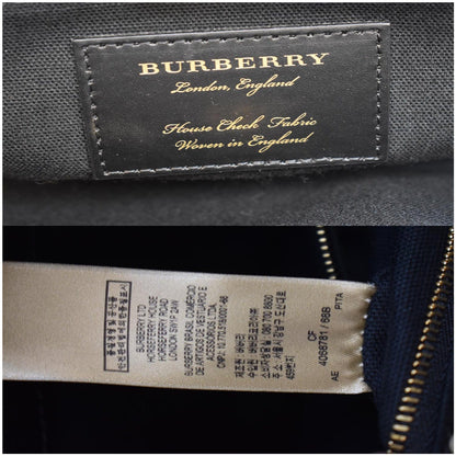 BURBERRY Large Banner Calfskin House Check Leather Tote Shoulder Bag Black