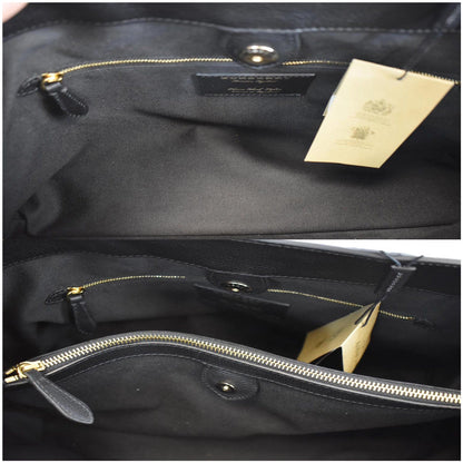 BURBERRY Large Banner House Check Leather  Tote Shoulder Bag Black