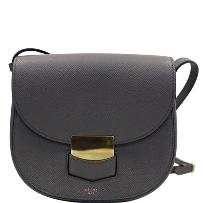 CELINE Trotteur Small Grained Calfskin Leather Shoulder Bag Grey