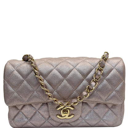 CHANEL Mini Rectangular Flap Goatskin Leather Shoulder Bag Metallic