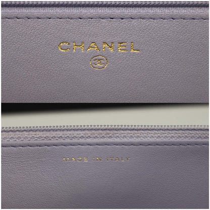 CHANEL 19 CC WOC Leather Wallet On Chain Crossbody Bag Light Lavender