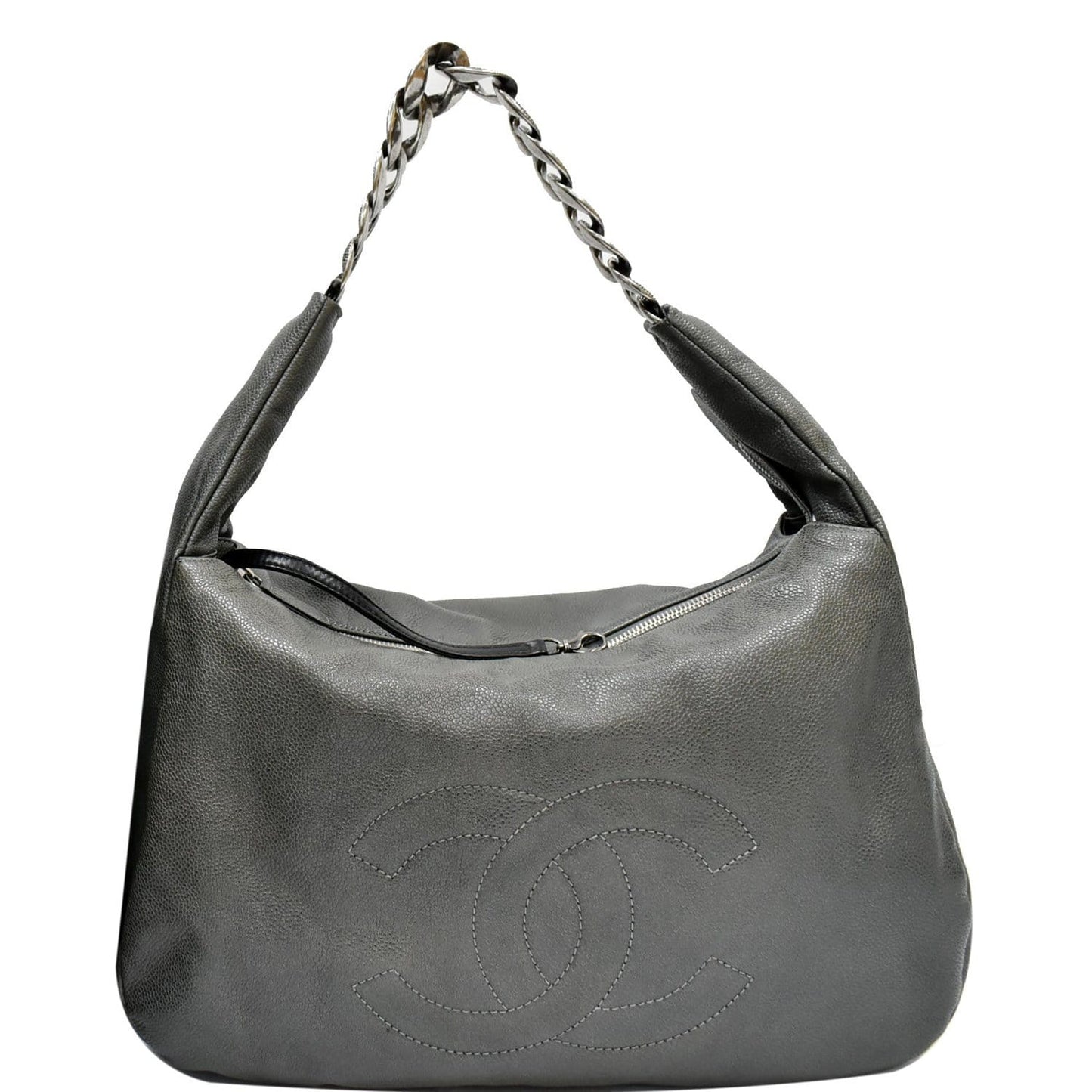 CHANEL 31 Small CC Caviar Leather Hobo Bag Grey