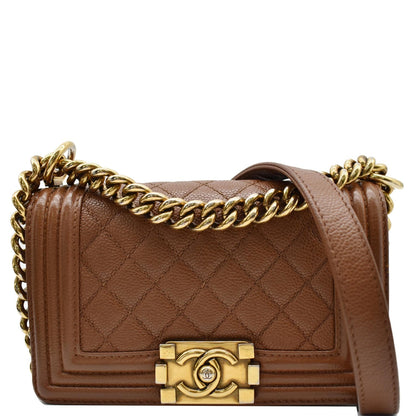 CHANEL Small Boy CC Chain Leather Shoulder Bag Brown