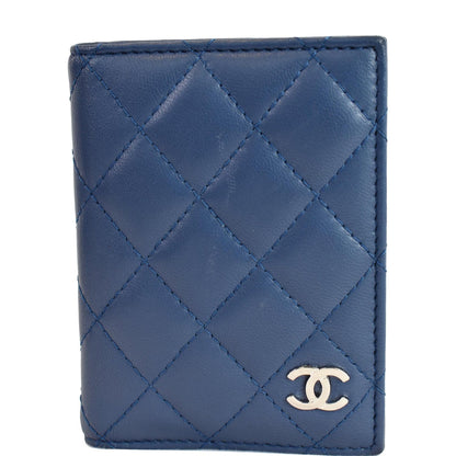 CHANEL Classic Folded Leather Card Holder Wallet Blue