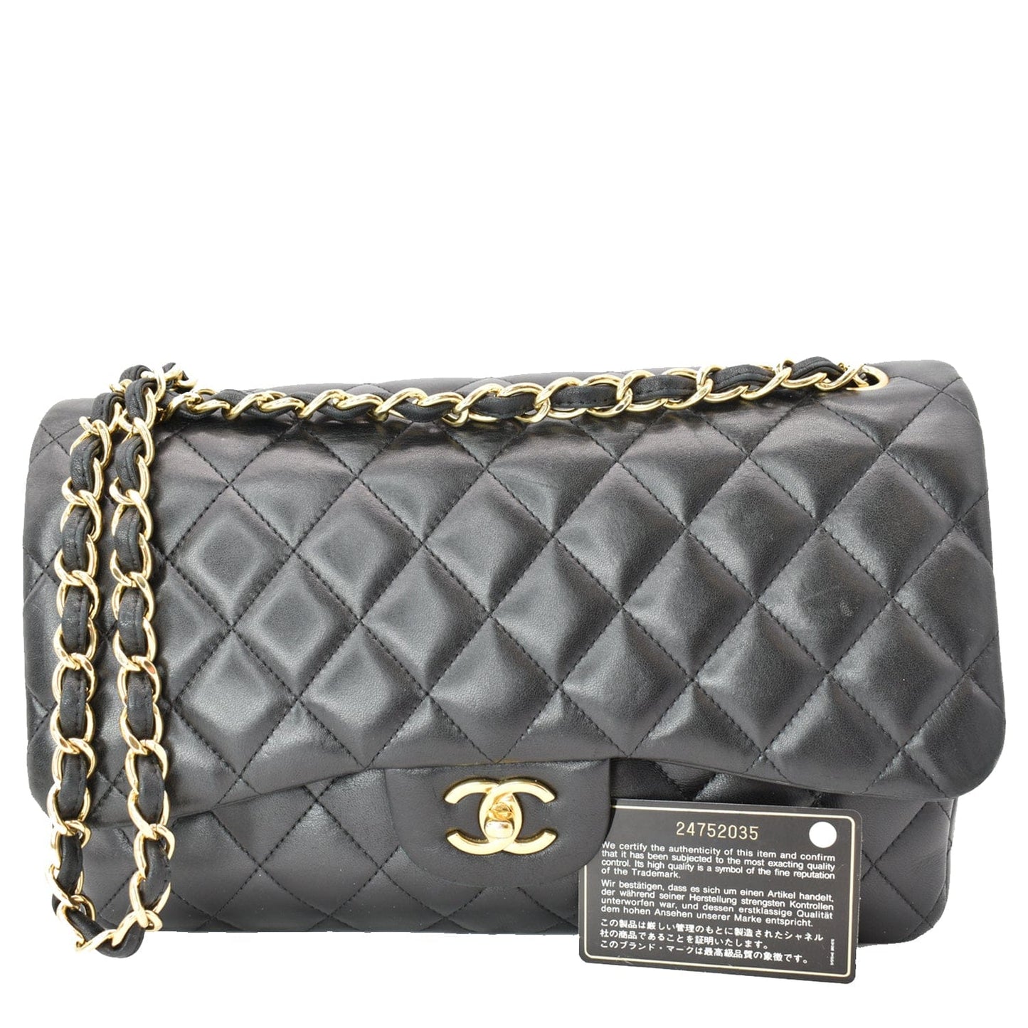 CHANEL Classic Jumbo Double Flap Lambskin Leather Shoulder Bag Black 24752035 - Hot Deals