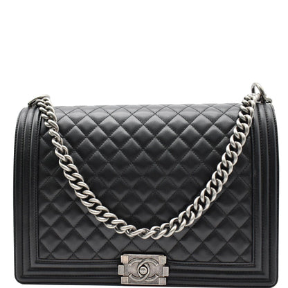 CHANEL Large Boy Flap Calfskin Quilted Leather Shoulder Bag Black