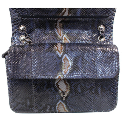 CHANEL Timeless Classic Double Flap Python Shoulder Bag Navy Blue