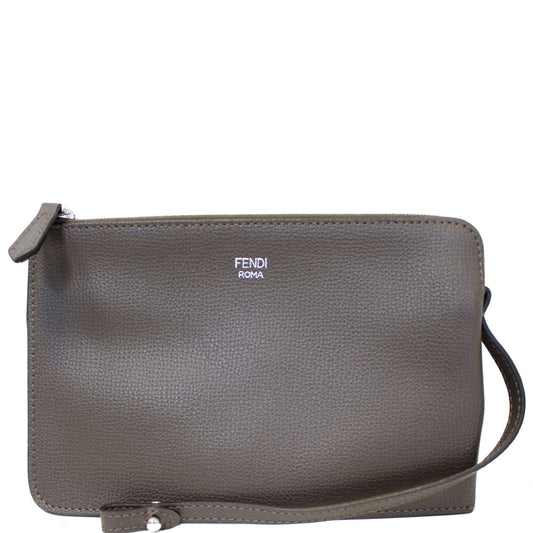 FENDI Leather Wristlet Pouch Charcoal