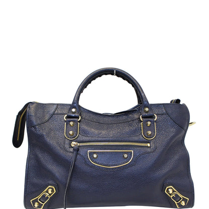 BALENCIAGA Metallic Edge City Leather Shoulder Bag Navy Blue - Last Call