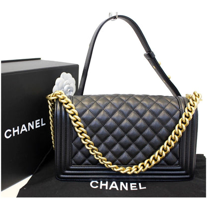 CHANEL Le Boy Small Caviar Leather Shoulder Bag Black
