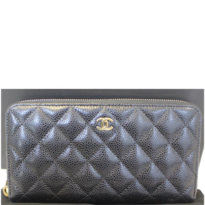CHANEL Black Caviar Leather Zippy Wallet Black