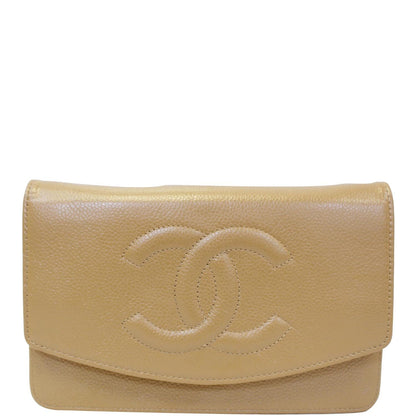CHANEL Timeless WOC Caviar Leather Clutch Crossbody Bag Beige