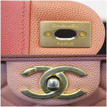 CHANEL On The Sea Caviar Leather Small Flap Shoulder Bag Coral