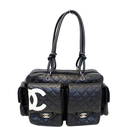 CHANEL Black Quilted Leather Ligne Cambon Reporter Shoulder Bag