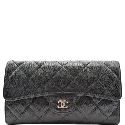 CHANEL Classic Flap Caviar Leather Card Holder Wallet Black