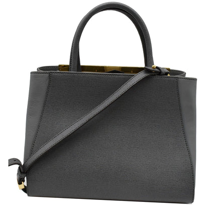FENDI Petite 2Jours Vitello Elite Leather Tote Shoulder Bag Grey