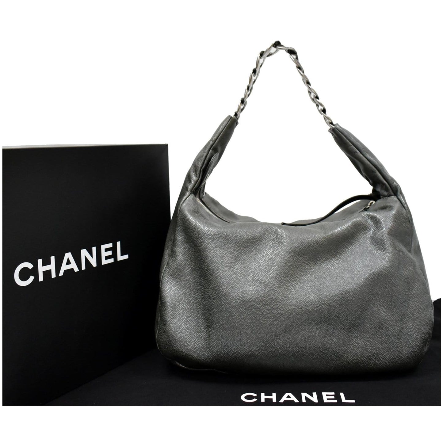 CHANEL 31 Small CC Caviar Leather Hobo Bag Grey
