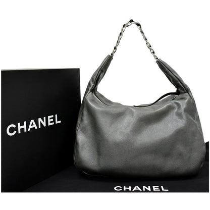 CHANEL 31 Small CC Caviar Leather Hobo Bag Grey