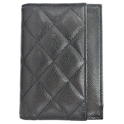 CHANEL CC Card Holder Quilted Caviar Leather Wallet Black