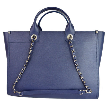 CHANEL Deauville Studded Caviar Tote Shoulder Bag Blue