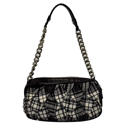 CHANEL Twisted Zipper Tweed Leather Shoulder Bag Black