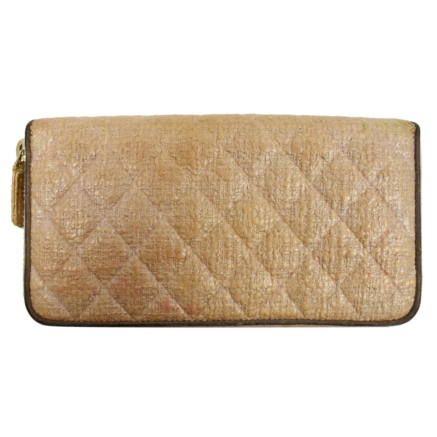 CHANEL Zip Around Coated Canvas Wallet Beige