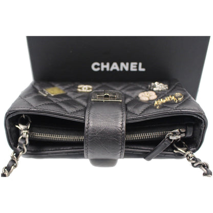 CHANEL Reissue Lucky Charm Quilted Leather Chain Crossbody Clutch Bag Black