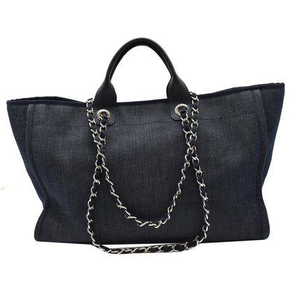 CHANEL Deauville Large Denim Shopping Tote Bag Dark Blue