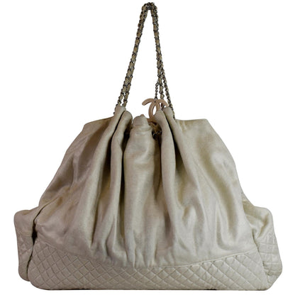 CHANEL LA Large Jersey Quilted Hobo Shoulder Bag White