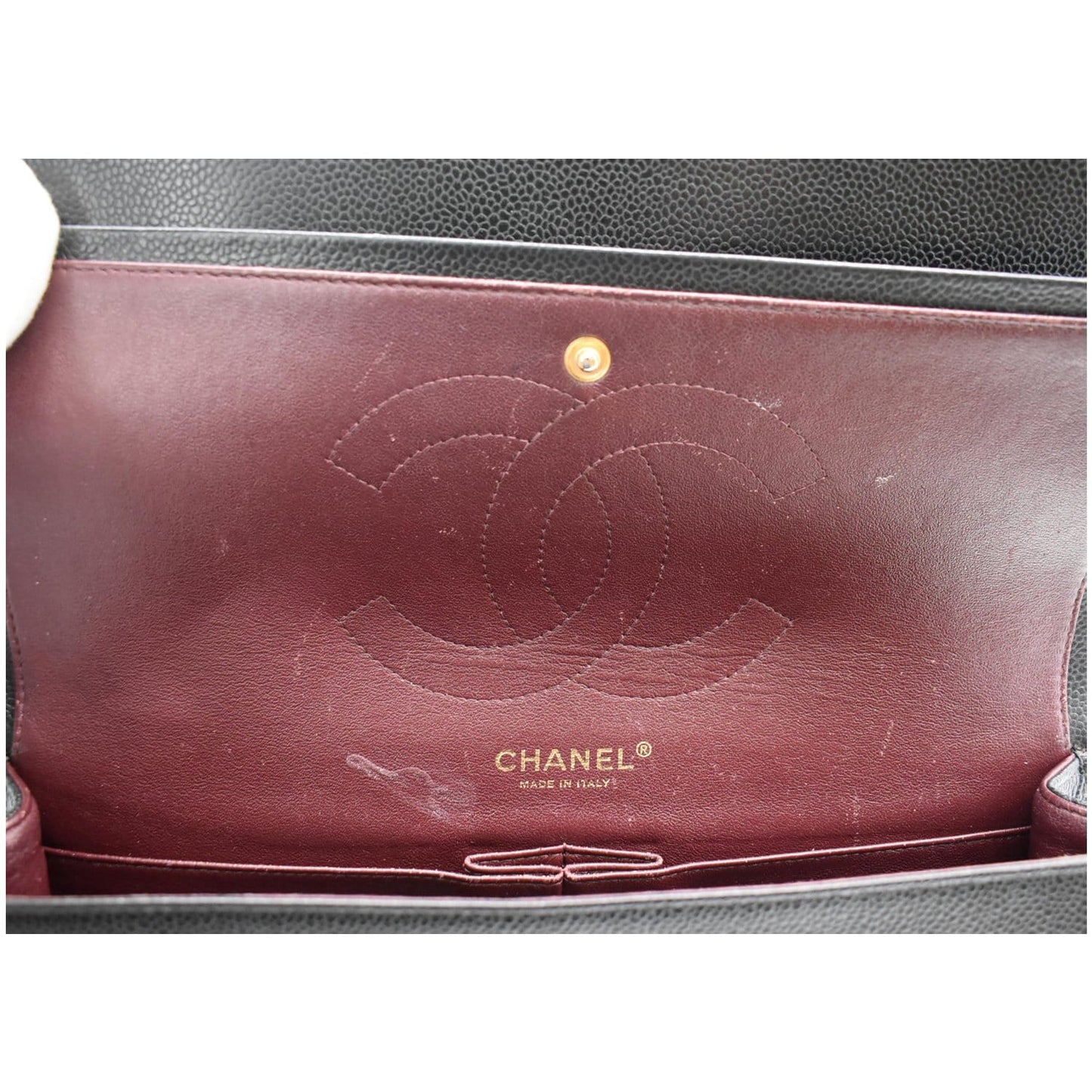 CHANEL Classic Jumbo Double Flap Caviar Leather Shoulder Bag Black