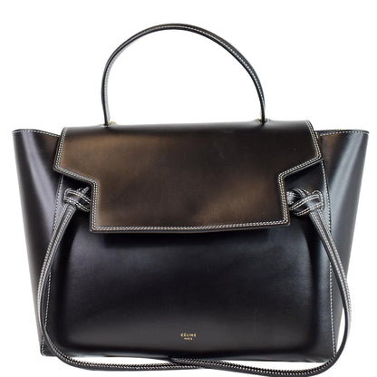 CELINE Double Stitching Mini Belt Calfskin 2Way Shoulder Bag Black