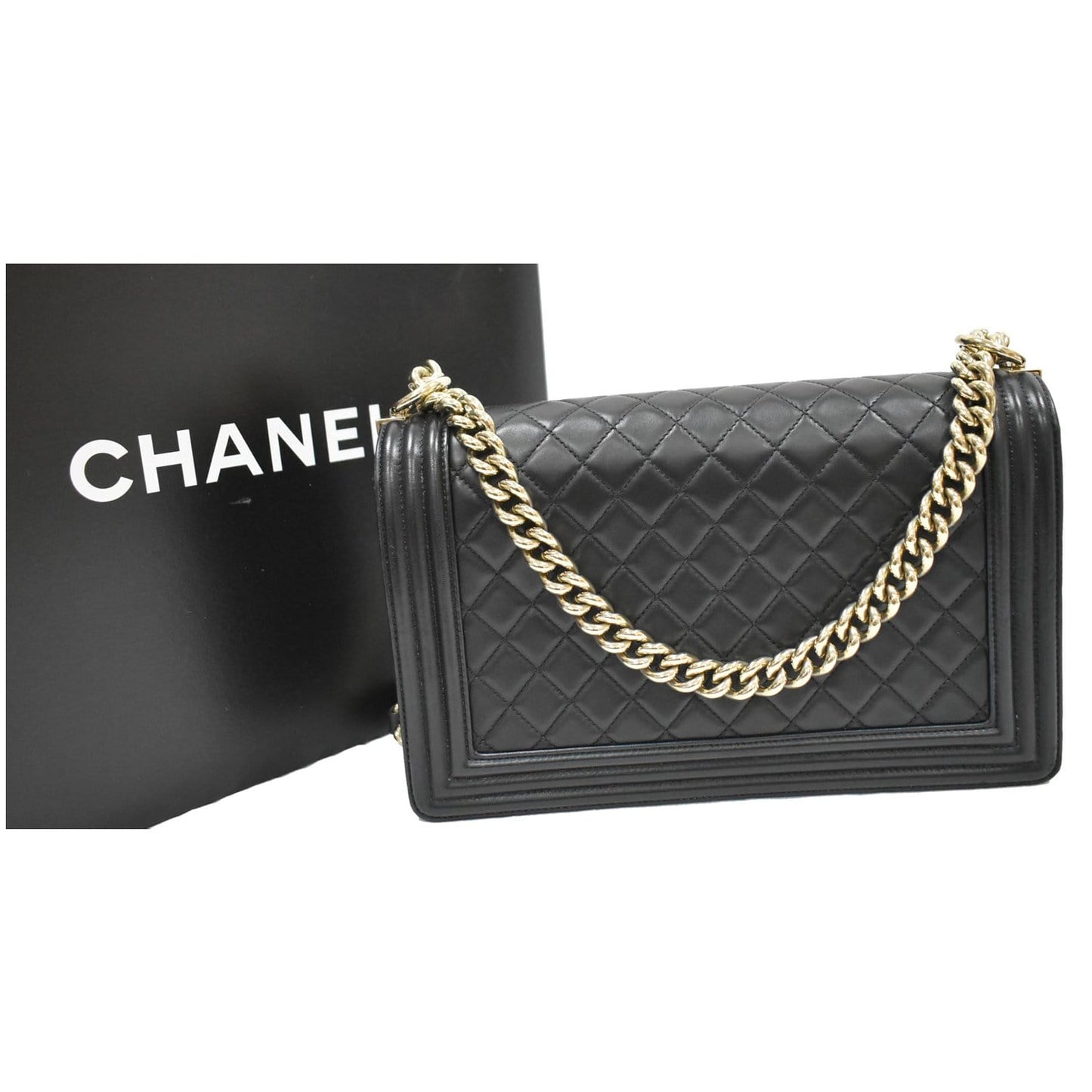 CHANEL Medium Boy Flap Lambskin Leather Shoulder Bag Black