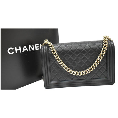 CHANEL Medium Boy Flap Lambskin Leather Shoulder Bag Black